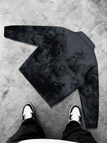 Manfinity Roghcode Chaqueta casual con cremallera y estampado total de manga larga para hombre, para el otoño - Gris Oscuro - Ver 2