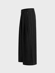 AXEPEAK Men's Solid Color Pleated Wide Leg Loose Casual Pants - Black - View 4