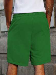 PAVTROS Men's Pentagram Print Drawstring Waist Pocket Shorts, Holiday - Green - View 2