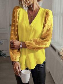 EMERY ROSE Blusa de manga farol con textura para mujer talla grande - Amarillo - Ver 5