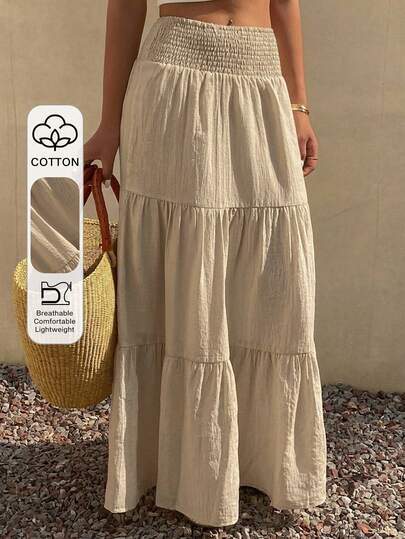 DAZY Falda acampanada de cintura elástica de unicolor para mujeres, ideal para vacaciones de verano