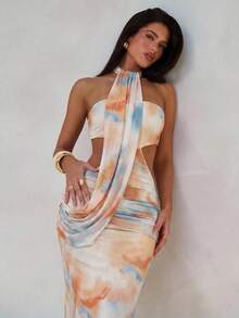 Lumalex Women's Beige Summer Casual Holiday Vacation Fish Tail Bodycon Dress, Elegant Wrap Asymmetric Flounce High Waist Boho Richly Layered Banquet Dress - Multicolor - View 5