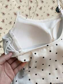 Everyssa Petite Áo hai dây hở lưng chấm bi dệt kim thanh lịch dành cho nữ, áo tank top thường ngày dành cho nữ, áo hai dây mùa hè. - trắng - Xem 4