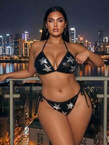 Swim SXY Bộ bikini hai mảnh họa tiết ngôi sao năm cánh đính sequin đen trắng gợi cảm lãng mạn kiểu dáng mùa hè 2026, thích hợp cho bãi biển, kỳ nghỉ, tiệc trà chiều, dã ngoại, tiệc tùng, hoạt động thường ngày và ngoài trời. - màu đen - Xem 6