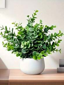 1PC Artificial Eucalyptus Potted Plant, Plastic Material, Home Decor Accessory, Small Fake Plant, Suitable For Indoor Home Decoration, Artificial Flowers, Can Be Used For Windowsill, Bathroom, Wall, Desk, Office, Kitchen, Farmhouse Decor, Ideal Gift For Birthday, Graduation, Garden Decor, Outdoor Plants, Gardening And More - Multicolor - View 3