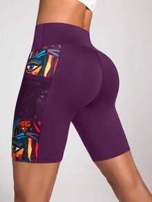 Easithlete Digital Print Yoga Leggings With Pockets - Bold Plum - View 2