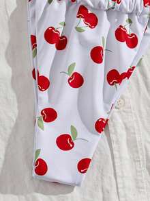 Bonvoyette New Cherry Print Contrast Trim Bikini, Sexy Backless Beach Holiday Swimsuit 2 Pieces Set, Spring/Summer - Multicolor - View 3