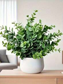 1PC Artificial Eucalyptus Potted Plant, Plastic Material, Home Decor Accessory, Small Fake Plant, Suitable For Indoor Home Decoration, Artificial Flowers, Can Be Used For Windowsill, Bathroom, Wall, Desk, Office, Kitchen, Farmhouse Decor, Ideal Gift For Birthday, Graduation, Garden Decor, Outdoor Plants, Gardening And More - Multicolor - View 4