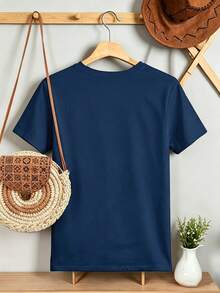 EMERY ROSE Women's T-Shirt Short Sleeved Casual Top Tees Simple Women Tops - Navy Blue - View 2