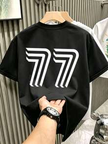 Manfinity Dauomo Camiseta de hombre con estampado numérico de estilo universitario - Negro - Ver 6