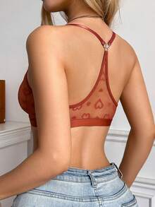 Áo ngực nữ ren họa tiết trái tim, cài phía trước, kiểu dáng thường ngày. - Gỗ đỏ - Xem 2