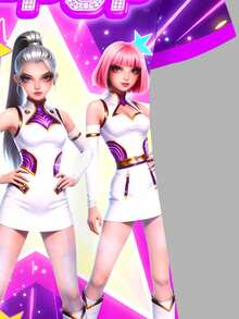 Young Girl K-Pop Superstars Cartoon Girl Group Print Short Sleeve Mid-Length Dress, Suitable For Summer Back To School - White - View 5