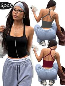 SHEIN Velisys Bộ 3 món đồ thể thao yoga không đường may dành cho nữ, áo tập thể dục không gọng, áo ba lỗ thể thao chéo, đồ lót chạy bộ. - Nhiều màu - Xem 1