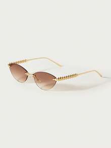 Glisma 1 par de gafas de sol de montura pequeña y minimalista con forma de ojo de gato, unisex, adecuadas para deportes, viajes, conducción, playa, festivales, vacaciones, calle, pesca y actividades al aire libre. Un accesorio de moda callejera y también una opción de estilo universitario para vacaciones de verano en la playa, viajes al aire la temporada de regreso a clases. - Té dorado - Ver 2