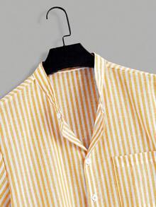 Manfinity Homme Men's Casual Striped Short Sleeve Shirt, Summer - Yellow - View 4