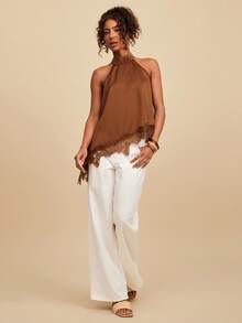 Travachic Women's Rayon Splice Halter Casual Versatile Daily Wear Top - Brown - View 4