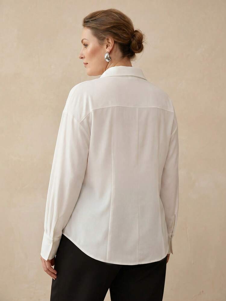 PLUS SIZE BUTTON UP BELTED SHIRT