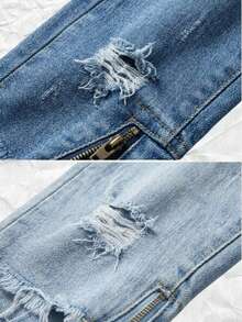 Set 2 Jeans Mom High Rise Pants Light Dark Dark Torn Ankle Closure - Azul Cielo Deslavado y Azul Hielo Suave - View 5