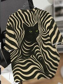 Resyla Men's Round Neck Cat Print Casual Versatile Daily Wear Short Sleeve T-Shirt - Multicolor - View 2