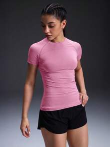 Powerista Áo thun thể thao tay raglan in chữ, kiểu dáng thường ngày dành cho nữ, thích hợp cho mùa hè. - Hồng - Xem 5