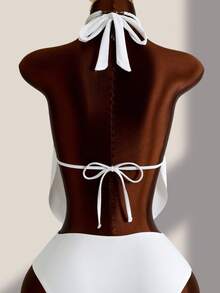 Swim Lushoire Summer Beach Draped Tankini Black Swimwear - White - View 4