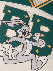 Slaydiva LOONEY TUNES X SHEIN Bộ đồ thể thao nữ mùa xuân/hè 2 món bằng vải jersey in họa tiết - Màu đỏ và xanh dương phối sọc, phong cách hip-hop đường phố Y2K, thích hợp cho kỳ nghỉ trên đảo, trận bóng rổ, đi học, trượt ván, tập gym. - Nhiều màu - Xem 6
