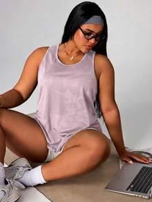 SHEIN Rhythm Era Áo tank top thể thao thoáng khí, màu trơn, cỡ lớn - Màu Hồng baby - Xem 1