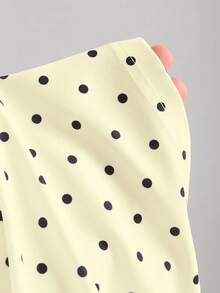 Nuevo vestido mini elegante de oficina de primavera, de estilo francés, con lunares, lazo en la cintura, fruncido y estilizador - Amarillo claro - Ver 6