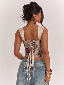 SHEIN BAE Blusa elegante de jacquard floral para mujer - Multicolor - Ver 2