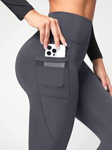 Easithlete Easithlete Malla con bolsillo Leggings de yoga con parches - Gris Pedernal - Ver 6
