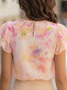 Balvessa Tie Dye Gradient Print Round Neck Double-Layer Cap Sleeve Women Blouse - Multicolor - View 6