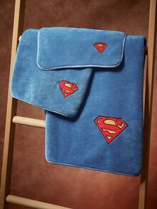 SUPERMAN X SHEIN 1 miếng bọt biển hoạt hình, khăn tắm in hình, khăn tắm biển, có thể dùng ở bãi biển, khăn bơi. - Màu xanh lam - Xem 1