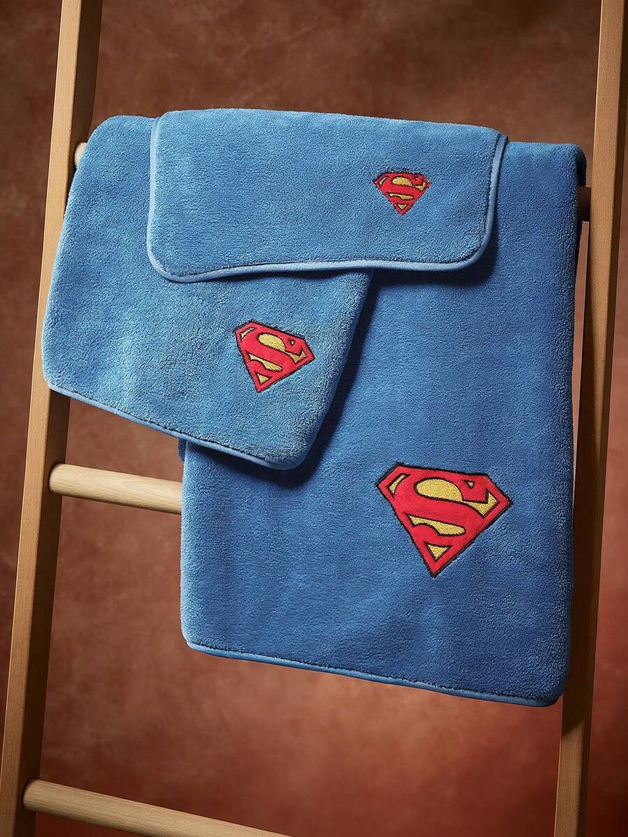 SUPERMAN X SHEIN 1 miếng bọt biển hoạt hình, khăn tắm in hình, khăn tắm biển, có thể dùng ở bãi biển, khăn bơi. - Màu xanh lam - Xem 1