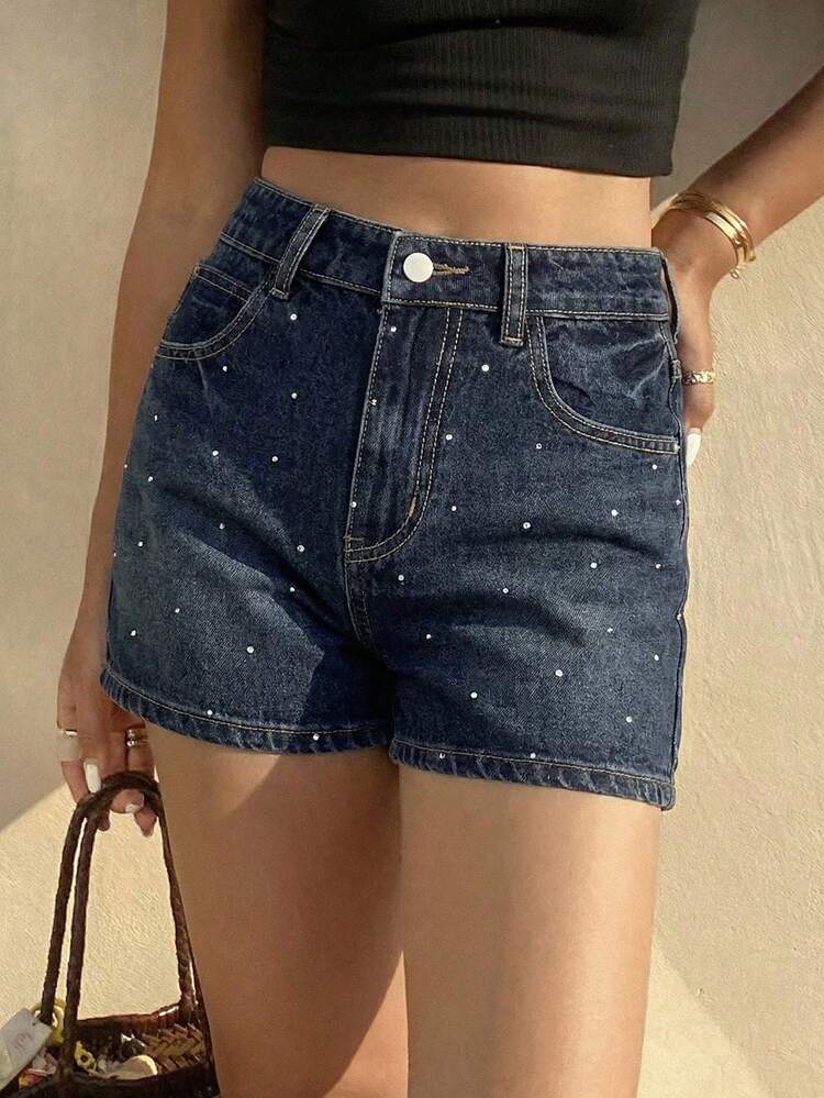 Women's Summer Rhinestone Embellished Super Short Jeans Shorts, Fitted & Sexy Vacation Outfits Women