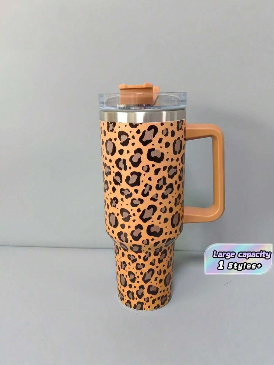 Bình giữ nhiệt Leopard 40oz có nắp, tay cầm và vành, bằng thép không gỉ, cách nhiệt chân không, thích hợp đựng cà phê đá, trà nóng và lạnh, đồ uống, dùng cho hoạt động ngoài trời và cắm trại. - Màu Khaki - Xem 1