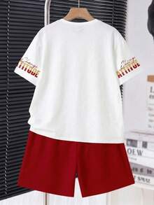 Set di maglietta a maniche corte con scollo rotondo e pantaloncini con stampa minimalista per bambini piccoli - Multicolore - Visualizzare 2