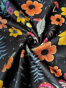 Whyspr Plus Size Women's Black Digital Floral Print Drawstring Shoulder Jumpsuits - Black - View 7