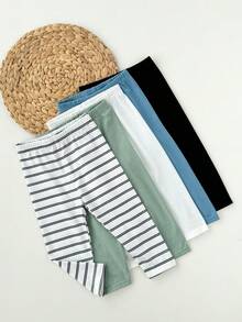 SHEIN Bộ 5 quần dài in sọc và sao cho bé trai, kiểu dáng thoải mái, thích hợp mặc ở nhà. - Nhiều màu - Xem 3