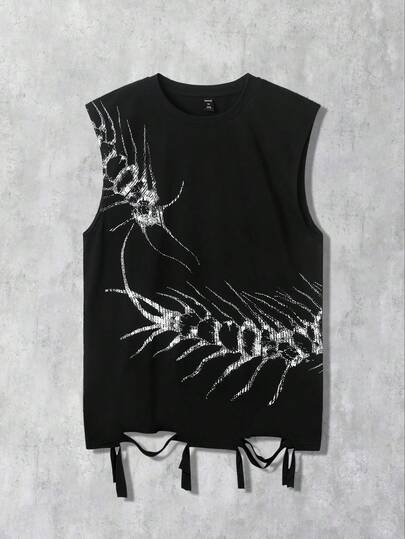 ROMWE MEN Street Life Camiseta de tirantes casual con cuello redondo y estampado de ciempiés para hombre