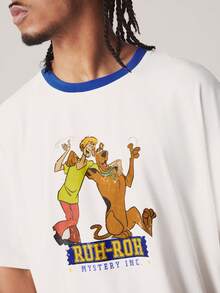 SCOOBY-DOO X SHEIN Áo thun nam in hình hoạt hình phong cách thường ngày, thích hợp cho mùa hè. - trắng - Xem 8