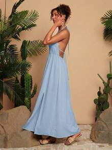 Travachic Solid Color V-Neck Sleeveless Dress For Women,Dresses For Women Summer - Baby Blue - View 6
