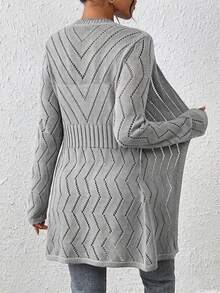 EMERY ROSE Cárdigan de punto fino con escote en V y calado, diseño coreano para mujer - Gris - Ver 2