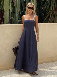 Livesso Vestido casual de mujer con tirantes finos a rayas - Azul - Ver 1