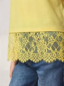 MISSGUIDED Lace Trim Box T Shirt With Relaxed Fit And Round Neck For Casual Everyday Spring Summer Comfort - Yellow - View 5