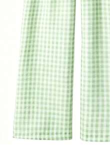2pcs/Set Teenage Girls' Green And White Striped Sleeveless Ruffle Back & Oxford Waist Pants Summer Matching Family Vacation Outfit,Suitable For Outing - Green - View 5