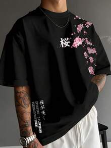 Manfinity Joysei Men's Chinese Character Print Round Neck Short Sleeve Casual Versatile T-Shirt - Black - View 2