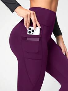 Easithlete Easithlete 网眼口袋拼接运动紧身裤，适合瑜伽 - Bold Plum - 查看 5
