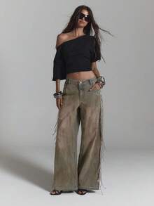 MUSERA Quần jeans denim ống đứng cạp thấp, chi tiết dây buộc, kiểu dáng gợi cảm, thích hợp cho mùa hè, mùa xuân, lễ hội, kỳ nghỉ, đi chơi. - Nhiều màu - Xem 1