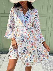 SHEIN Đầm bầu in hoa kiểu dáng thường ngày - trắng - Xem 6