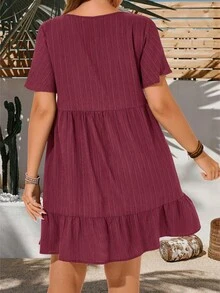 EMERY ROSE Plus Size Vacation Casual Solid Color Short Sleeve Dress,Summer Outfits For Women,Easter Women,Bohemia,Rave Outfit Curve, Country Concert - Red Violet - View 2